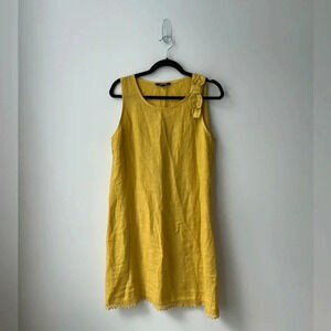 Charlie B 100% linen  yellow dress bow
